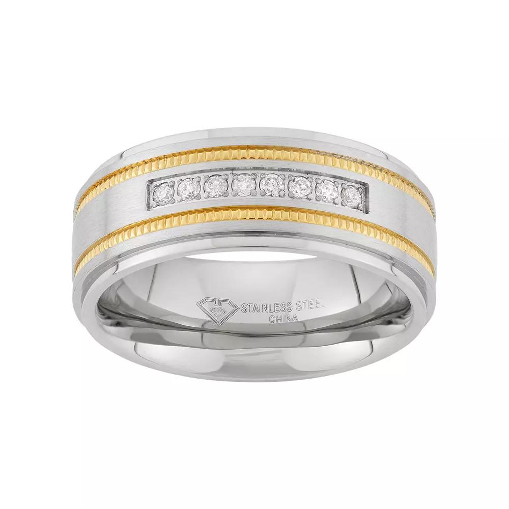 1/6 Carat T.W. Two Tone Stainless Steel Wedding Band - Men, Men's, Size: 7.50, White Product Image