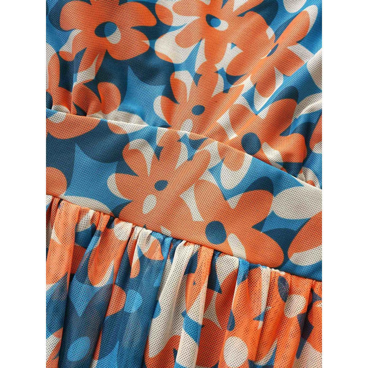 Plus Size Ditsy Floral Slit Hem See Through Swim Dress Women's Swimwear Multicolor Beach Bodycon U-neck High stretch Curve Swim Dresses BloomChic 22-24/3X Product Image