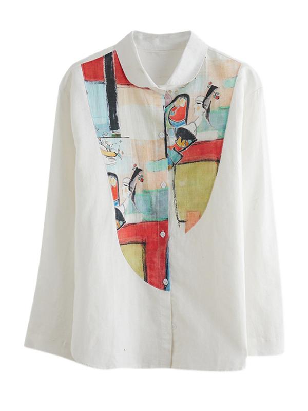 Artistic Retro Contrast Color Cropped Blouse Product Image