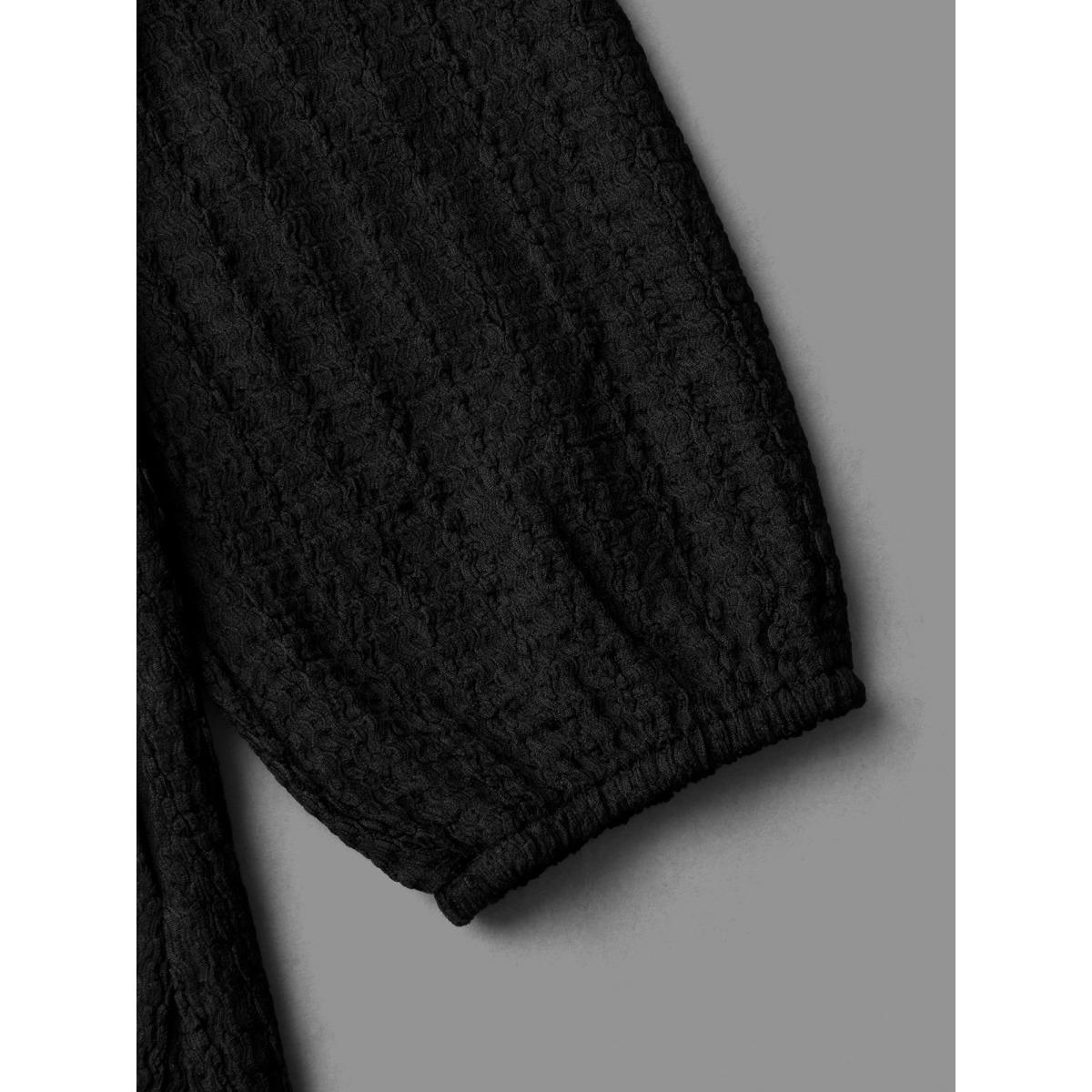 Plus Size Plain Textured Belted Knit Dress Black Women Casual Texture Knit Dresses Bloomchic 10/M Product Image