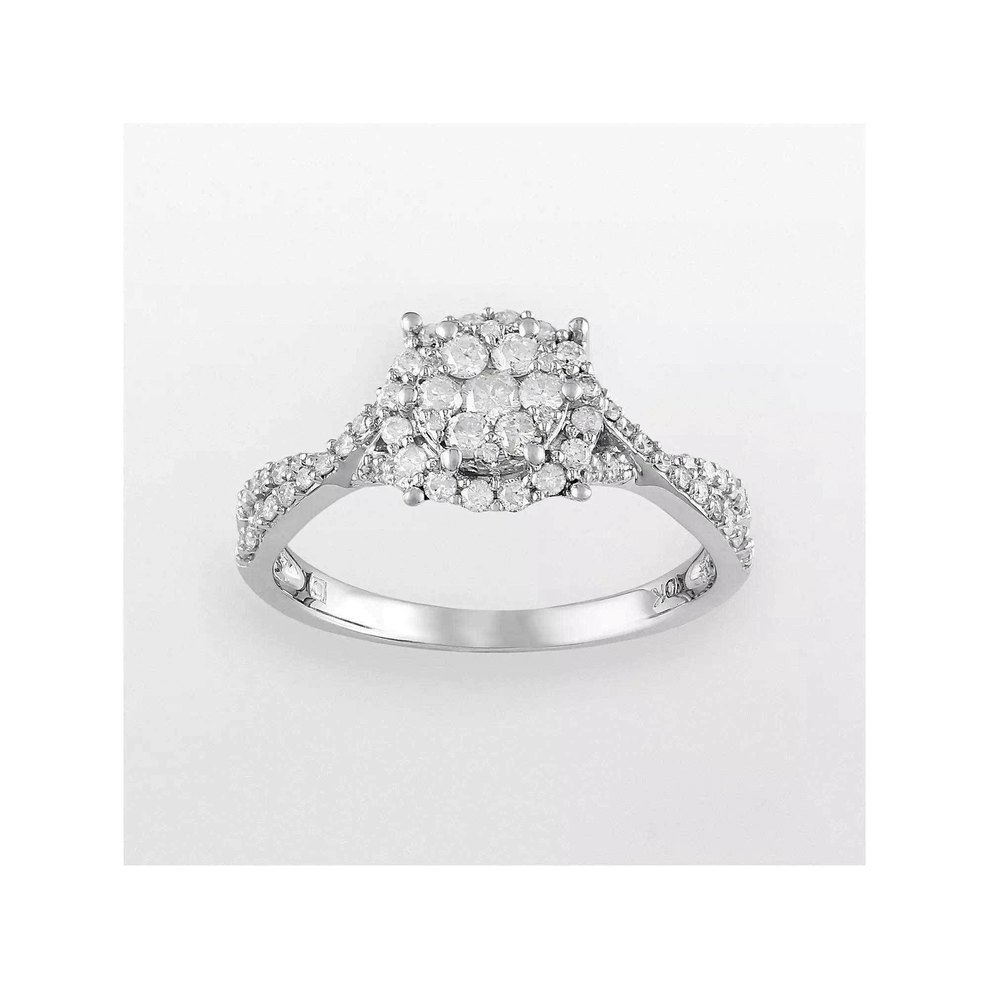 Stella Grace 10k White Gold 1/2-ct. T.W. Diamond Frame Ring, Women's, Size: 5 Product Image