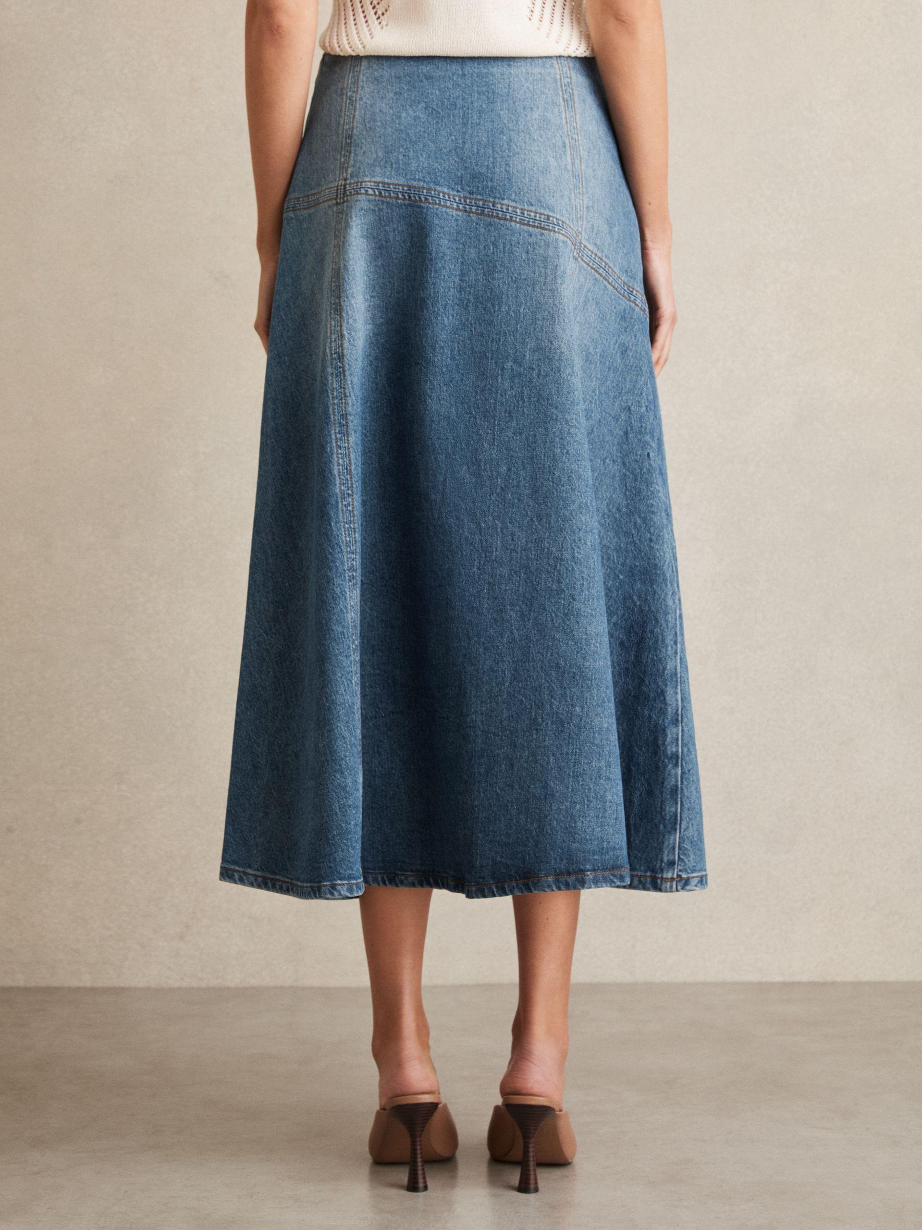 Denim Panelled Midi Skirt in Indigo Product Image