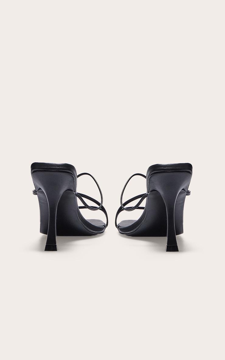 Black PU Square Toe Strappy Mid Heeled Mules Product Image