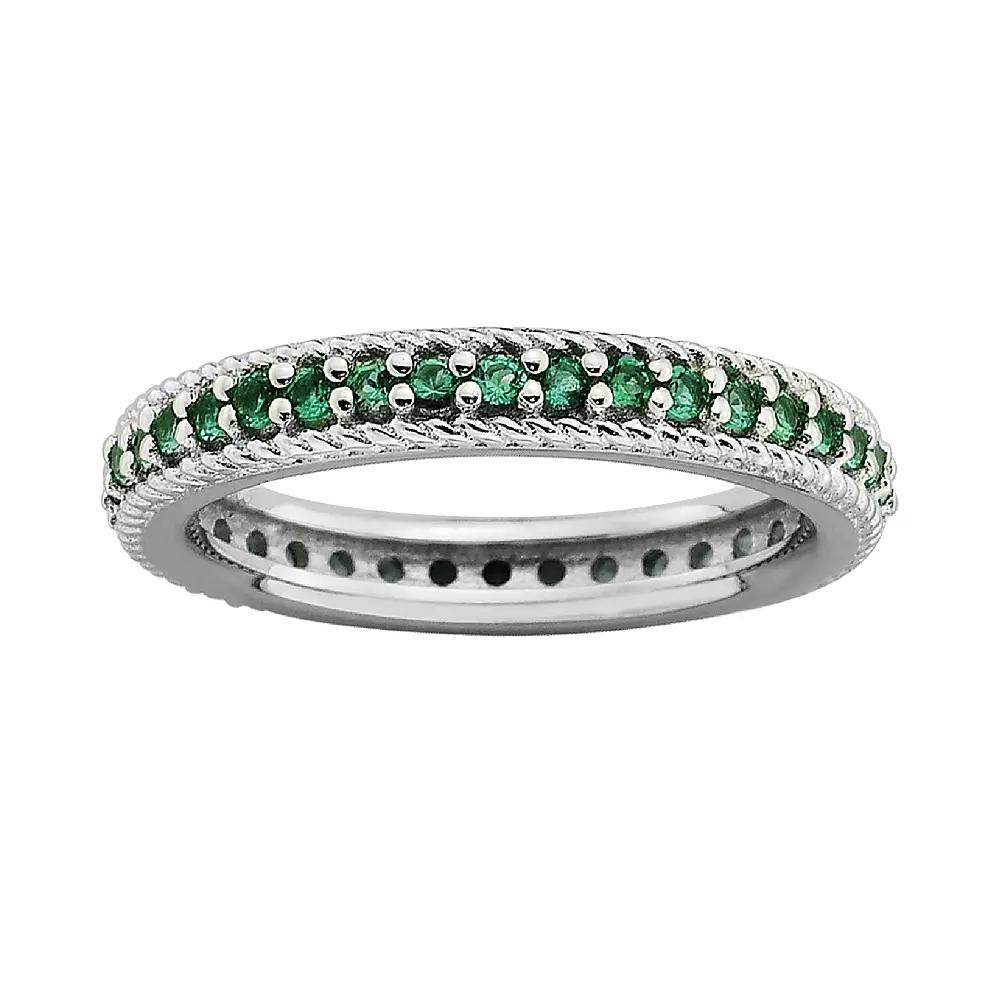 Stacks & Stones Sterling Silver Lab-Created Emerald Eternity Stack Ring, Women's, Size: 9, Green Product Image