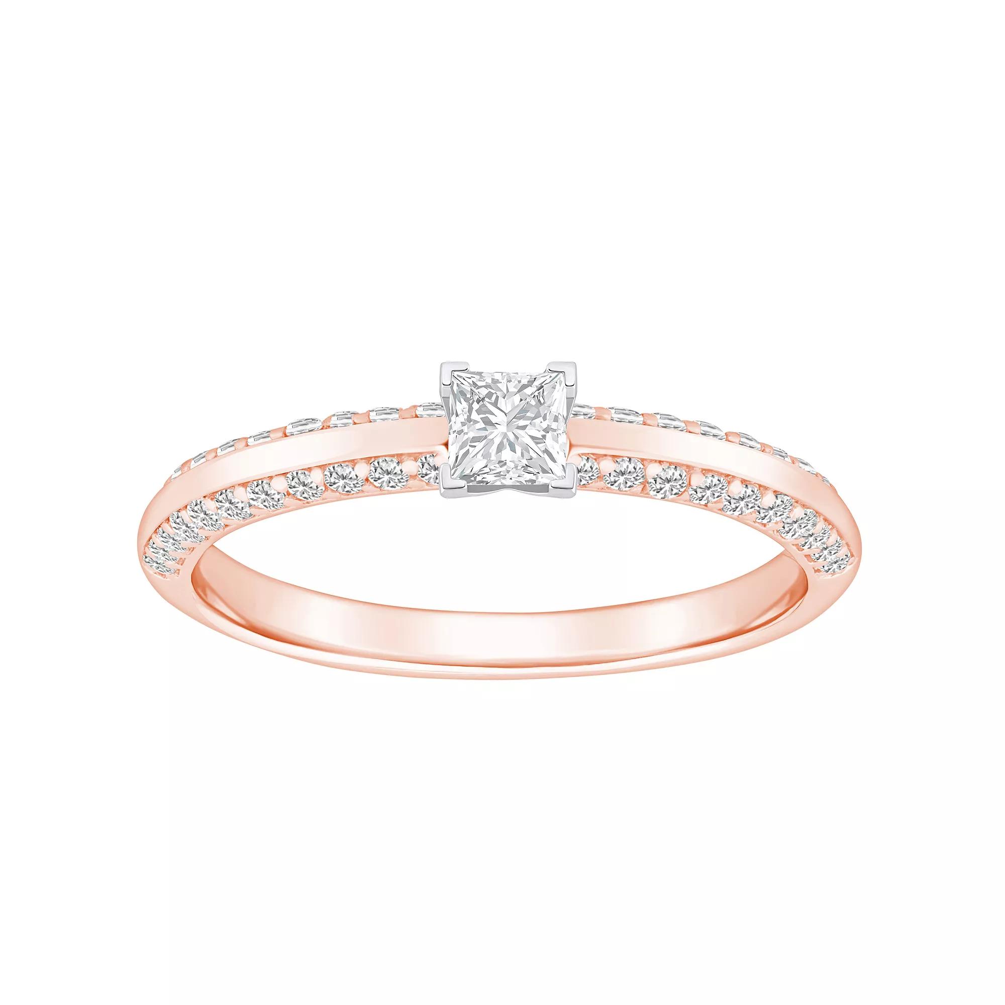 Alyson Layne 14k Gold 3/5 Carat T.W. Diamond Princess Cut Pave & Polished Band Engagement Ring, Women's, Size: 6, 14k White Gold Product Image