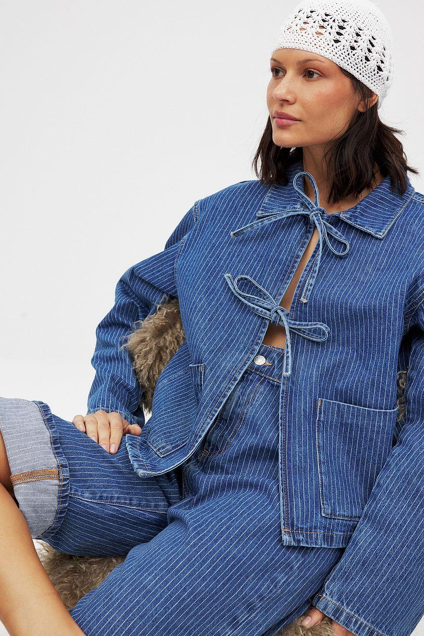 Pinstriped Denim Shorts Product Image