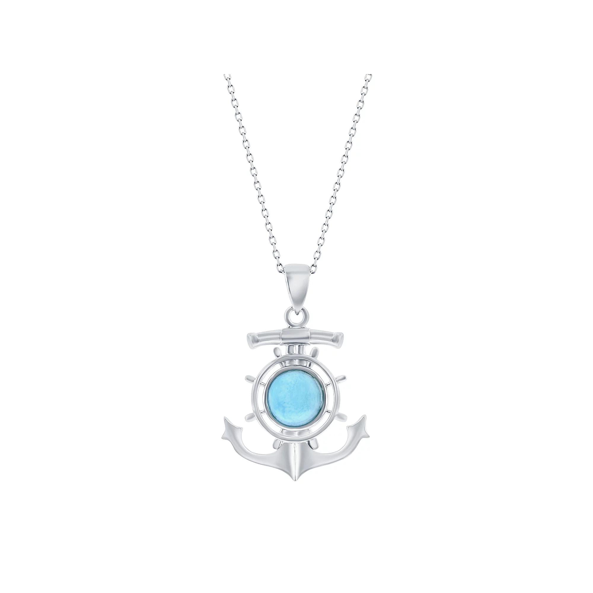 Sterling Silver Larimar Anchor Ship Wheel Pendant Necklace, Women's, Size: 18" Product Image
