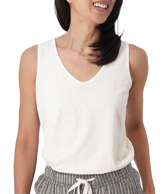 Aventura Simone Organic Cotton Hemp Slub Knit Jersey Soft V-Neck Ladder Lace Trim Tank Product Image