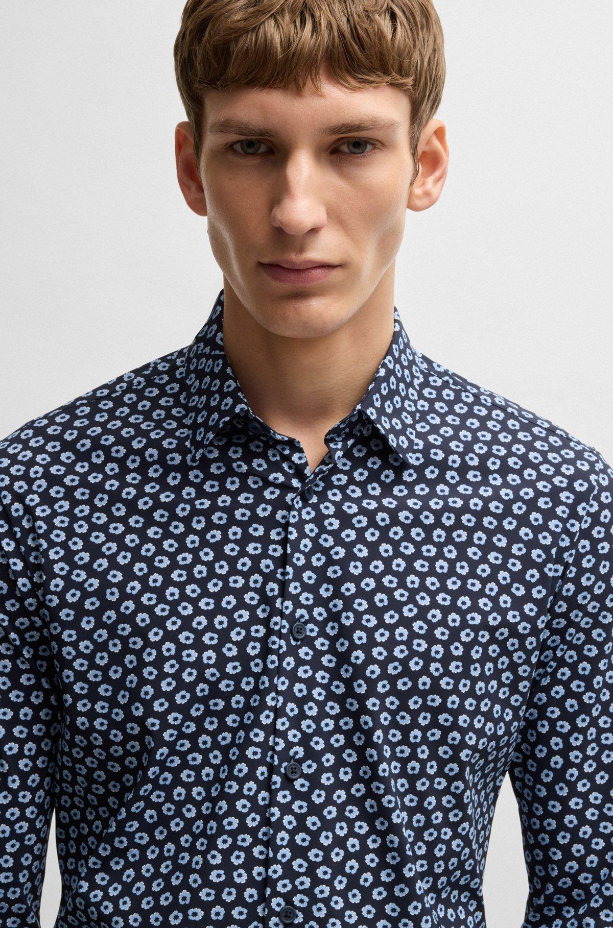 Slim-fit shirt in floral-print performance-stretch jersey Product Image