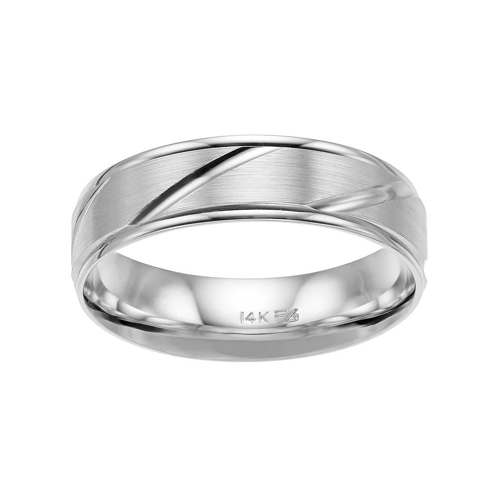 Men's AXL 14k White Gold Diagonal Striped Wedding Band, Size: 12, 14k Whgold Product Image