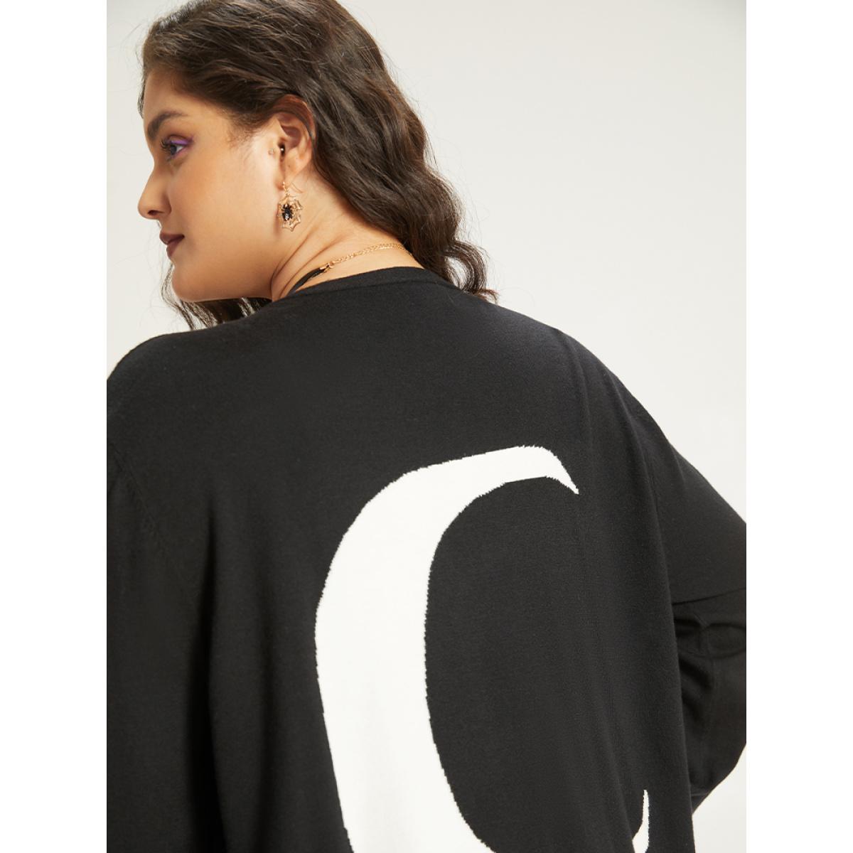 Plus Size Supersoft Essentials Halloween Moon Open Front Puff Sleeve Cardigan Indigo Women Casual Loose Long Sleeve Festival-Halloween Cardigans BloomChic 30/6X Product Image