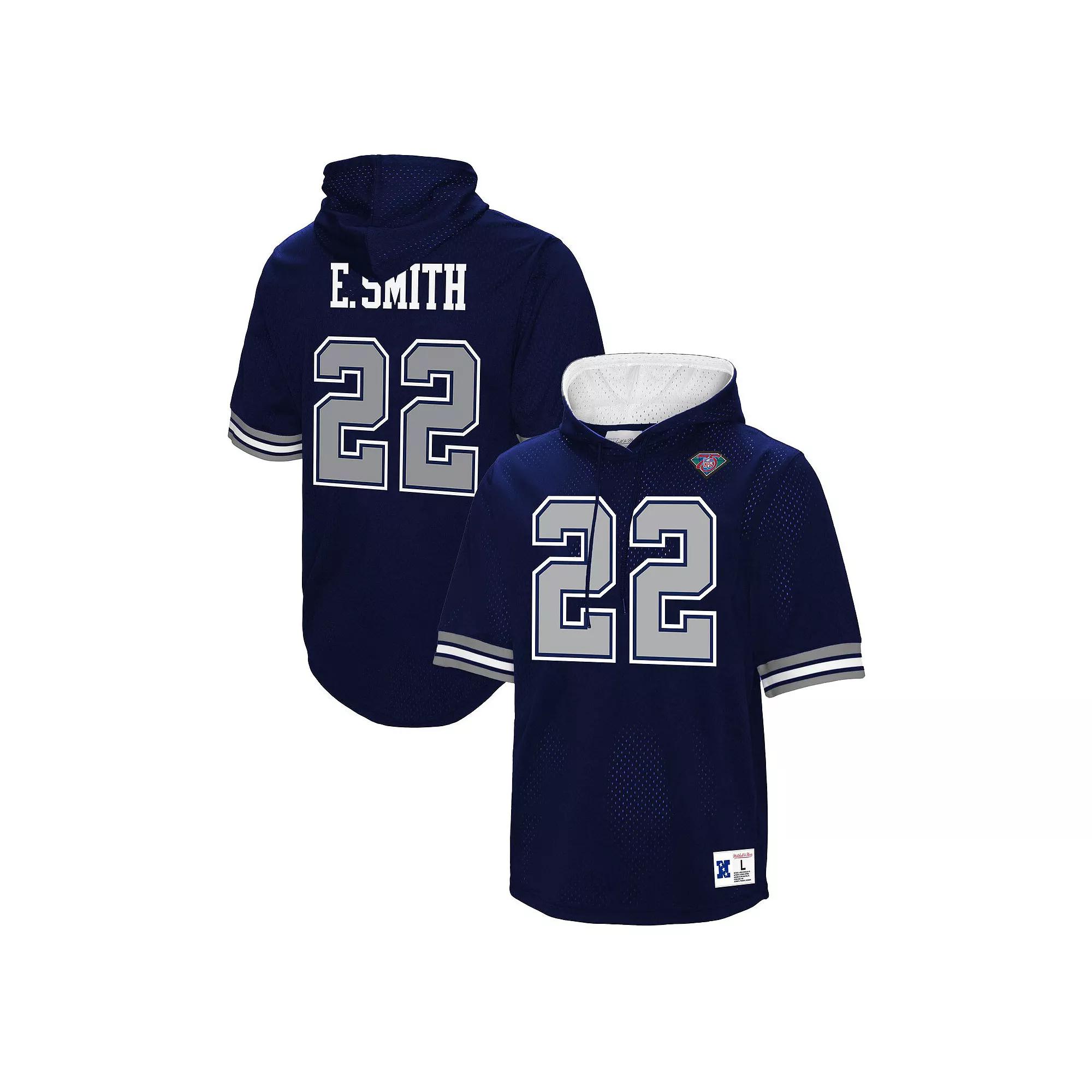 Men's Mitchell & Ness Emmitt Smith Navy Dallas Cowboys Retired Player Mesh Name & Number Hoodie T-Shirt,  Product Image