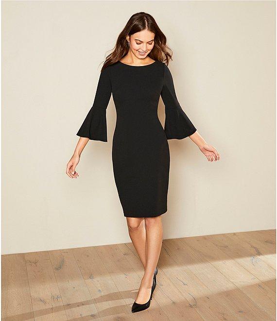 Calvin Klein 3/4 Bell Sleeve Boat Neck Sheath Dress Product Image