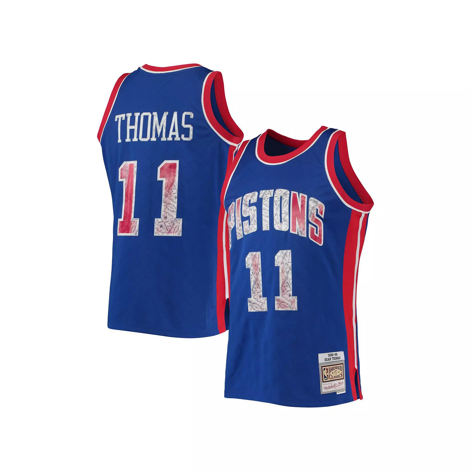 Mens Mitchell & Ness Isiah Thomas Blue Detroit Pistons 1988-89 Hardwood Classics 75th Anniversary Diamond Swingman Jersey Product Image
