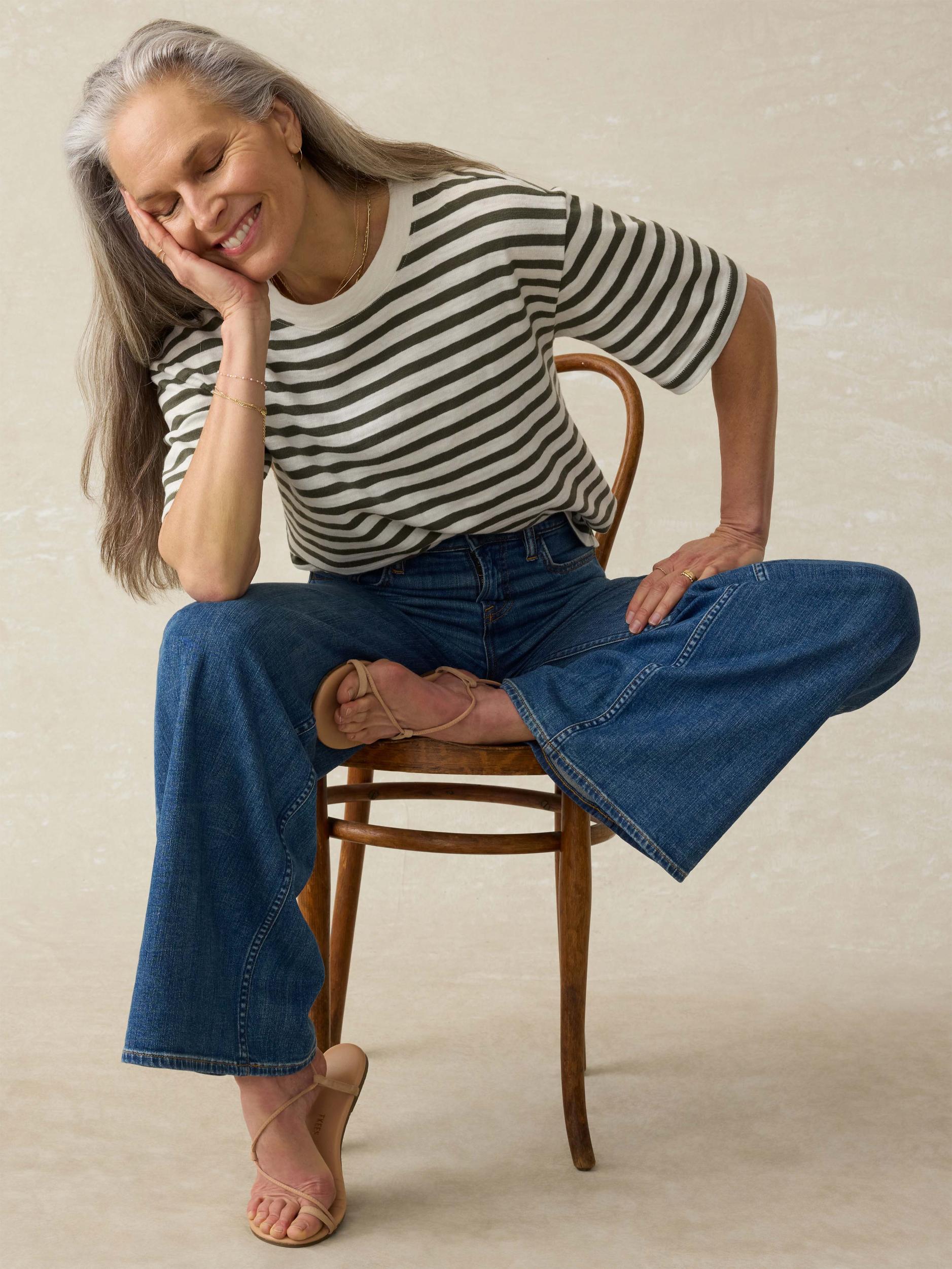 Organic Cotton Sunwashed Slub Vintage Tee - Brookline Stripe Female Product Image