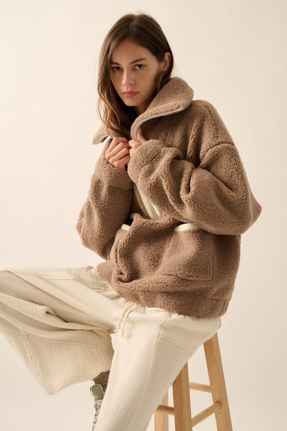 Oversized Sherpa Half Zip Pullover Jacket Product Image