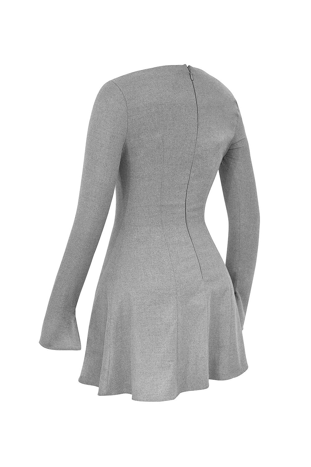 Angelique  grey a-line long sleeve mini  dress - sale Product Image