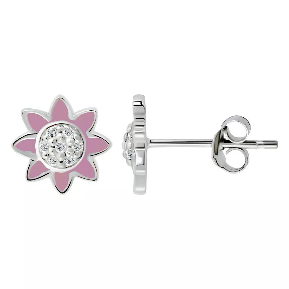 Aleure Precioso Sterling Silver Enamel & Cubic Zirconia Flower Stud Earrings, Women's, Pink Product Image