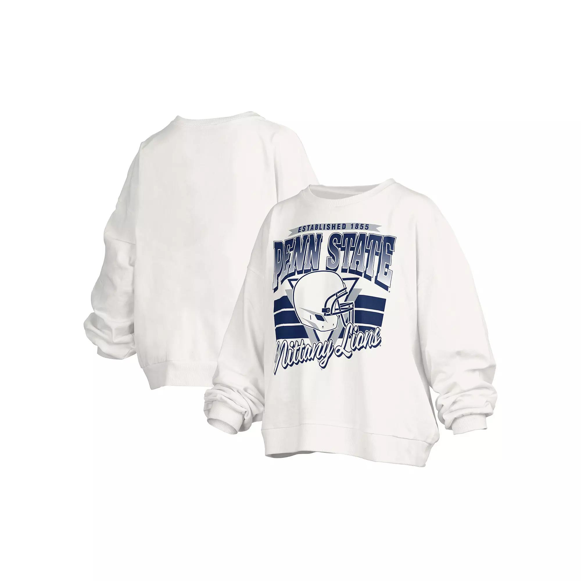 Women's Pressbox White Penn State Nittany Lions Janice Retro Logo Oversized Pullover Sweatshirt, Size: Small Product Image
