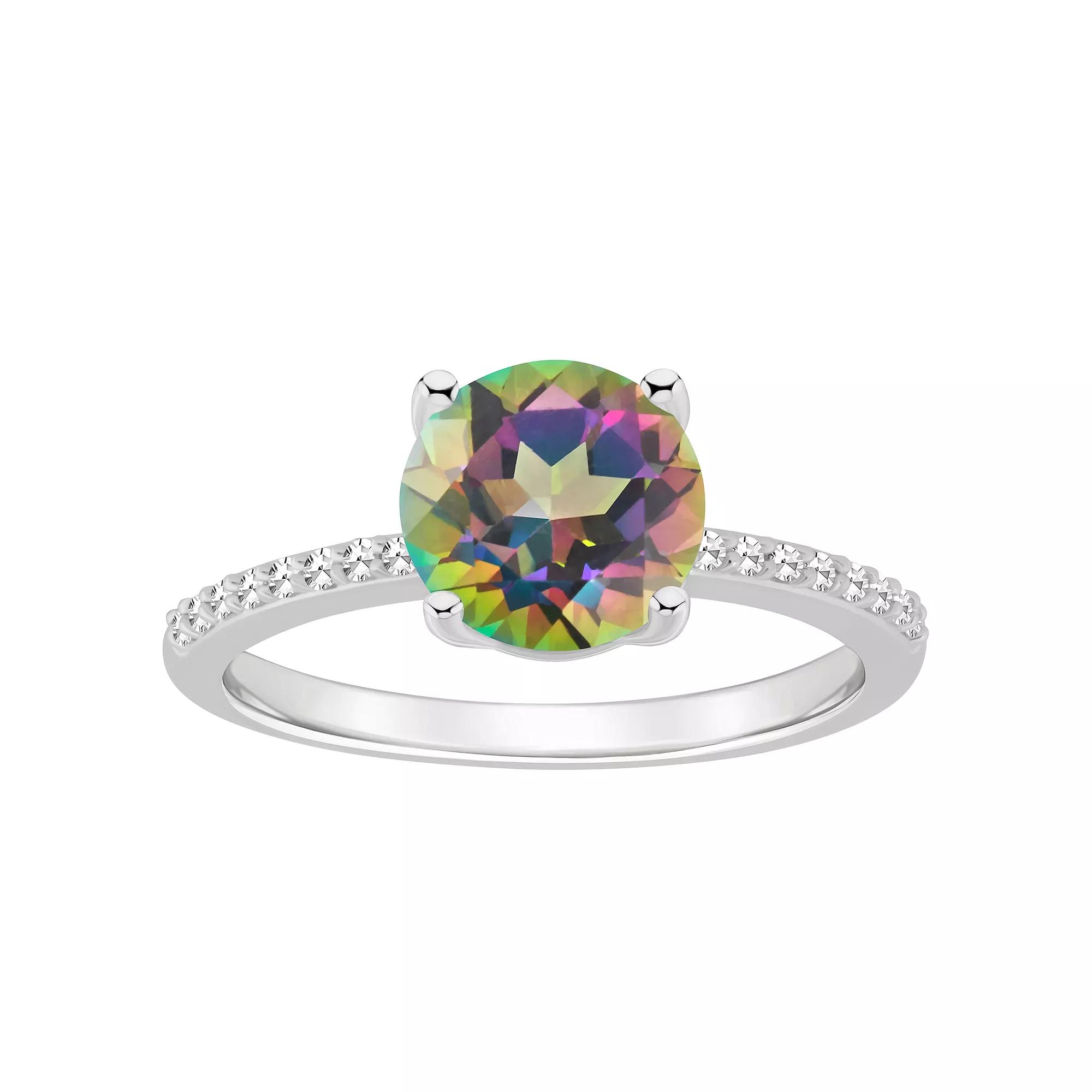 Alyson Layne Sterling Silver Round Mystic Topaz 1/10 Carat T.W. Diamond Ring, Women's,  Product Image