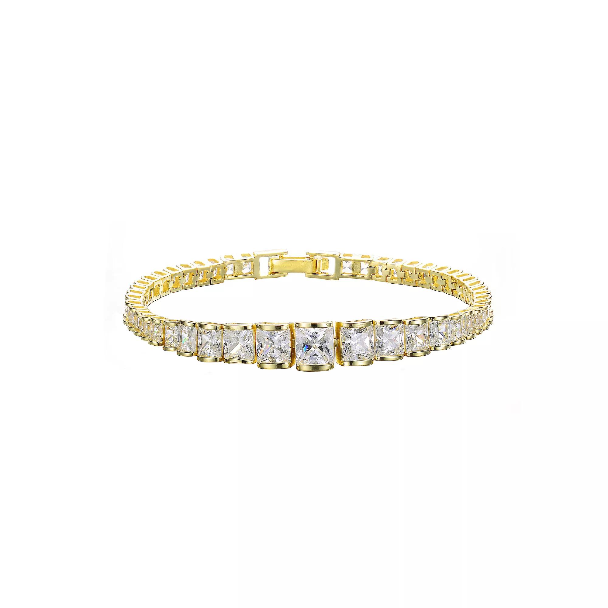 14k Gold Over Sterling Silver Cubic Zirconia Tennis Bracelet, Womens Gold Tone Product Image