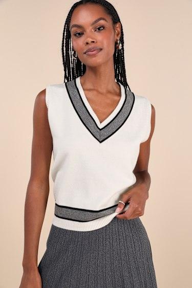 Exquisite Potential Ivory Striped Sweater Vest Top Product Image