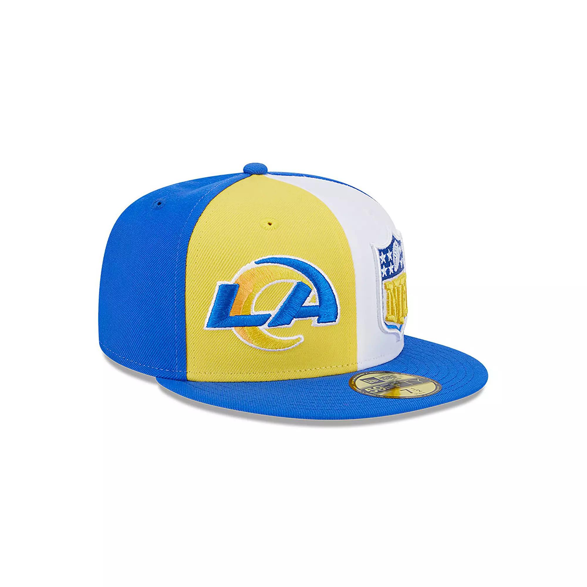 Men's New Era  Gold/Royal Los Angeles Rams 2023 Sideline 59FIFTY Fitted Hat, Size: 7 3/8 Product Image