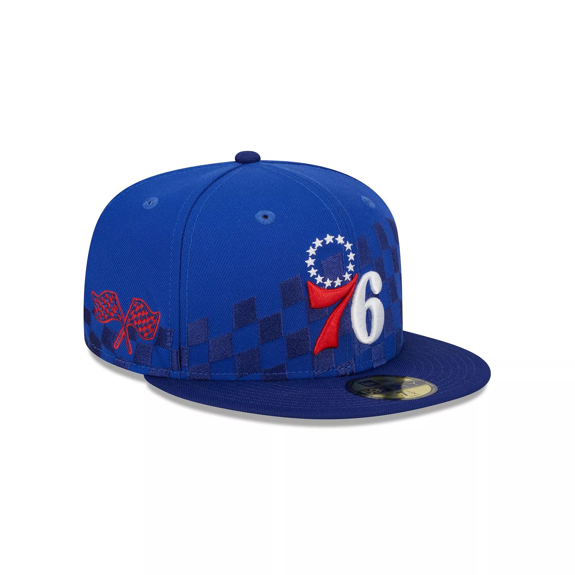 Men's New Era Royal Philadelphia 76ers Rally Drive Checkerboard 59FIFTY Crown Fitted Hat, 76r Blue Product Image
