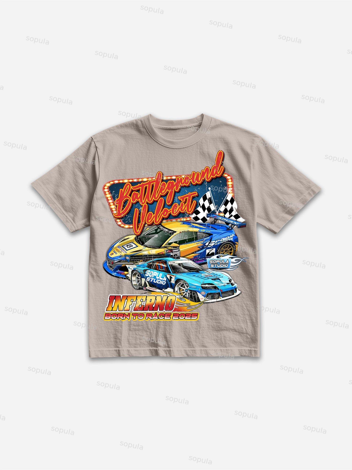 Racing Battleground Print Cotton T-shirt Product Image