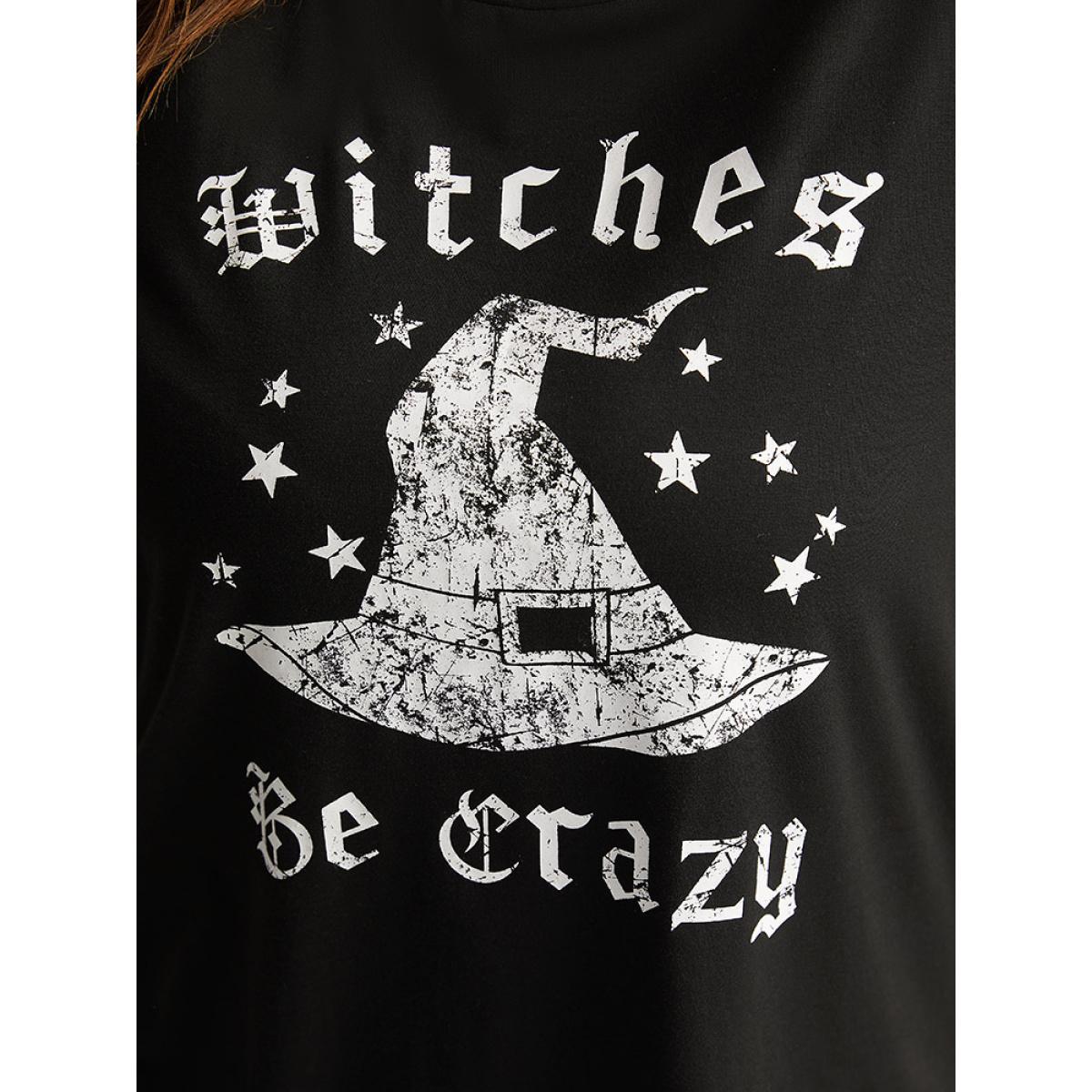 Plus Size Halloween Letter Round Neck T-shirt Black Women Casual Printed Halloween Festival-Halloween T-shirts BloomChic 26/4X Product Image