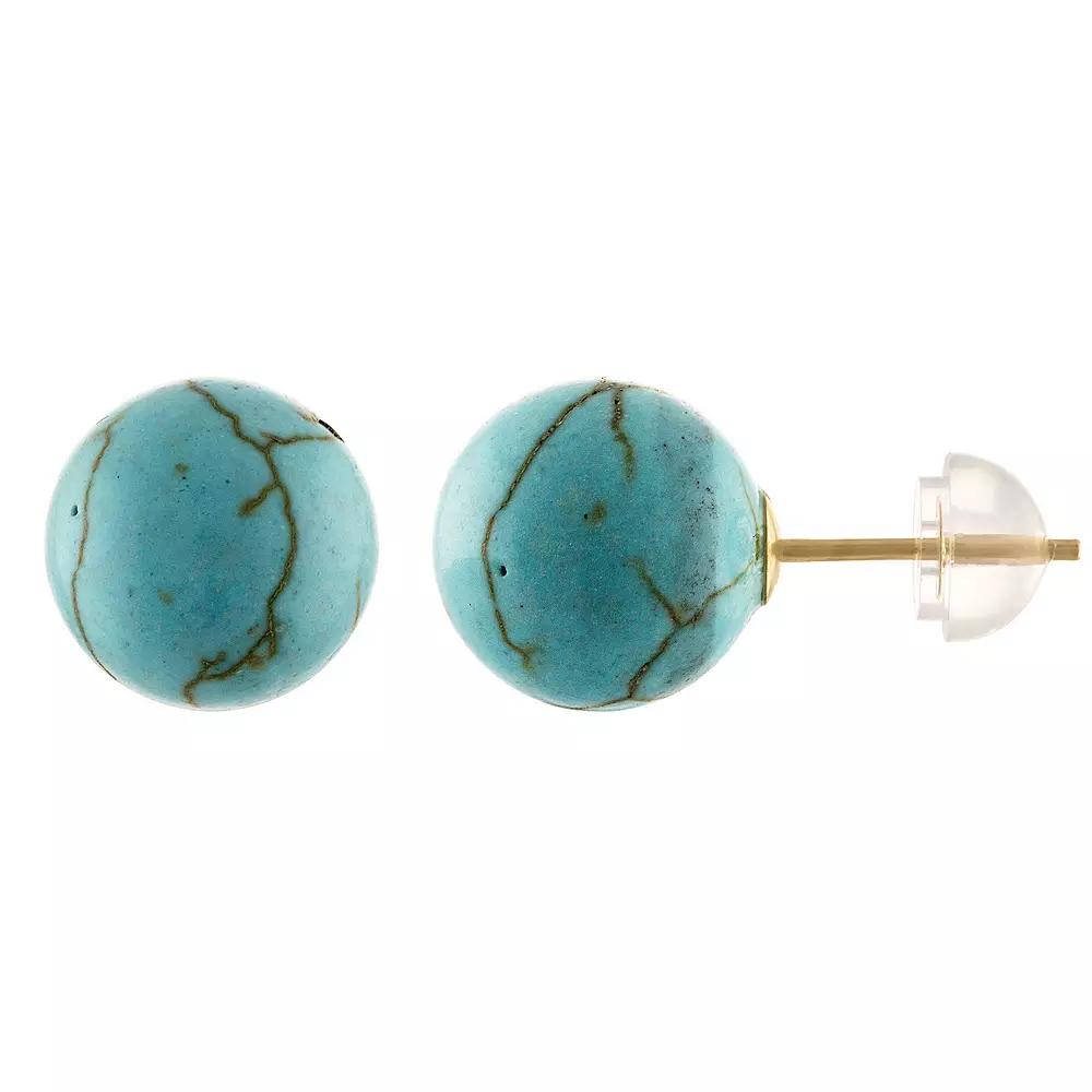 14k Gold Turquoise Stud Earrings, Women's Product Image
