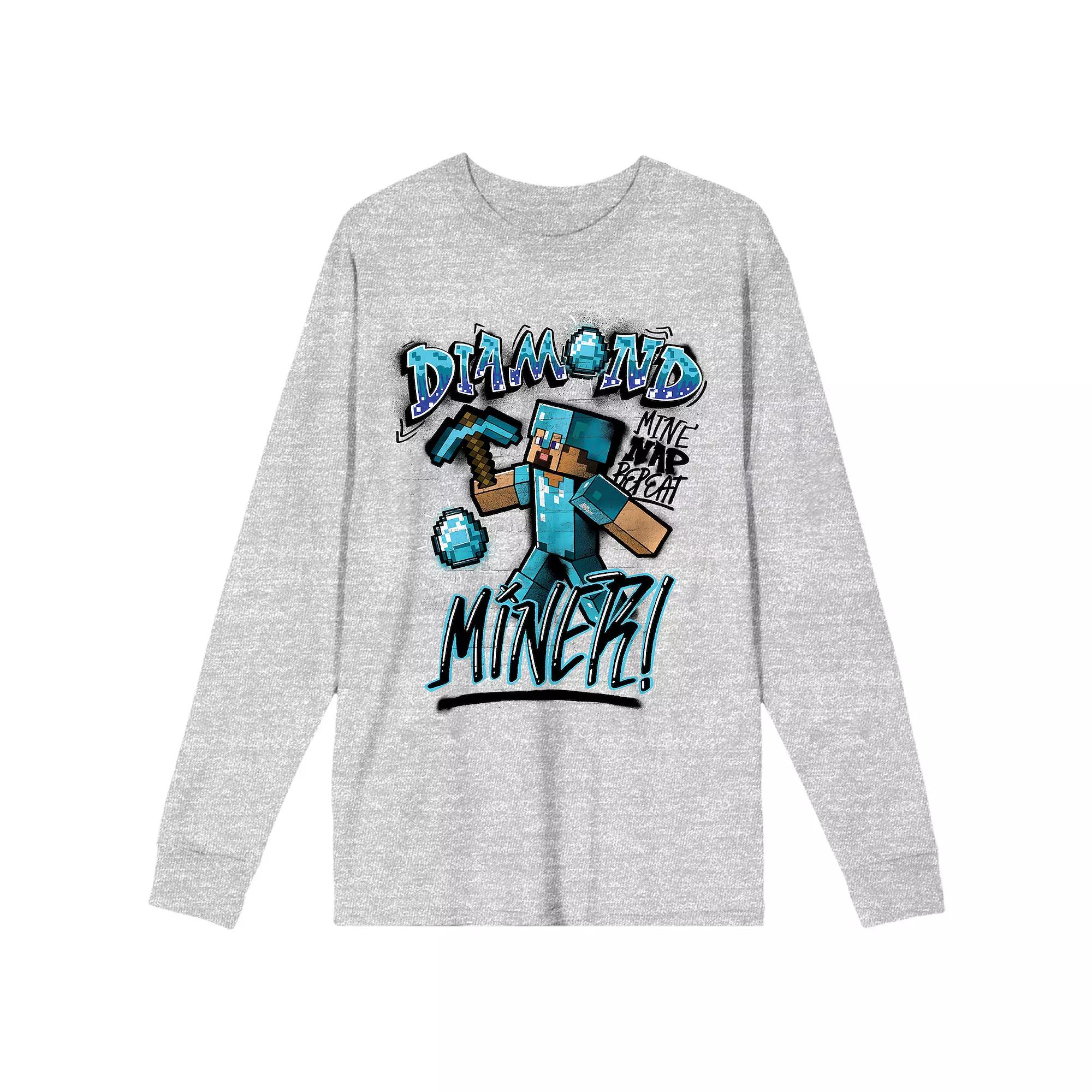 Men's Minecraft Diamond Miner Long Sleeve Tee, Size: Medium, Gray Product Image
