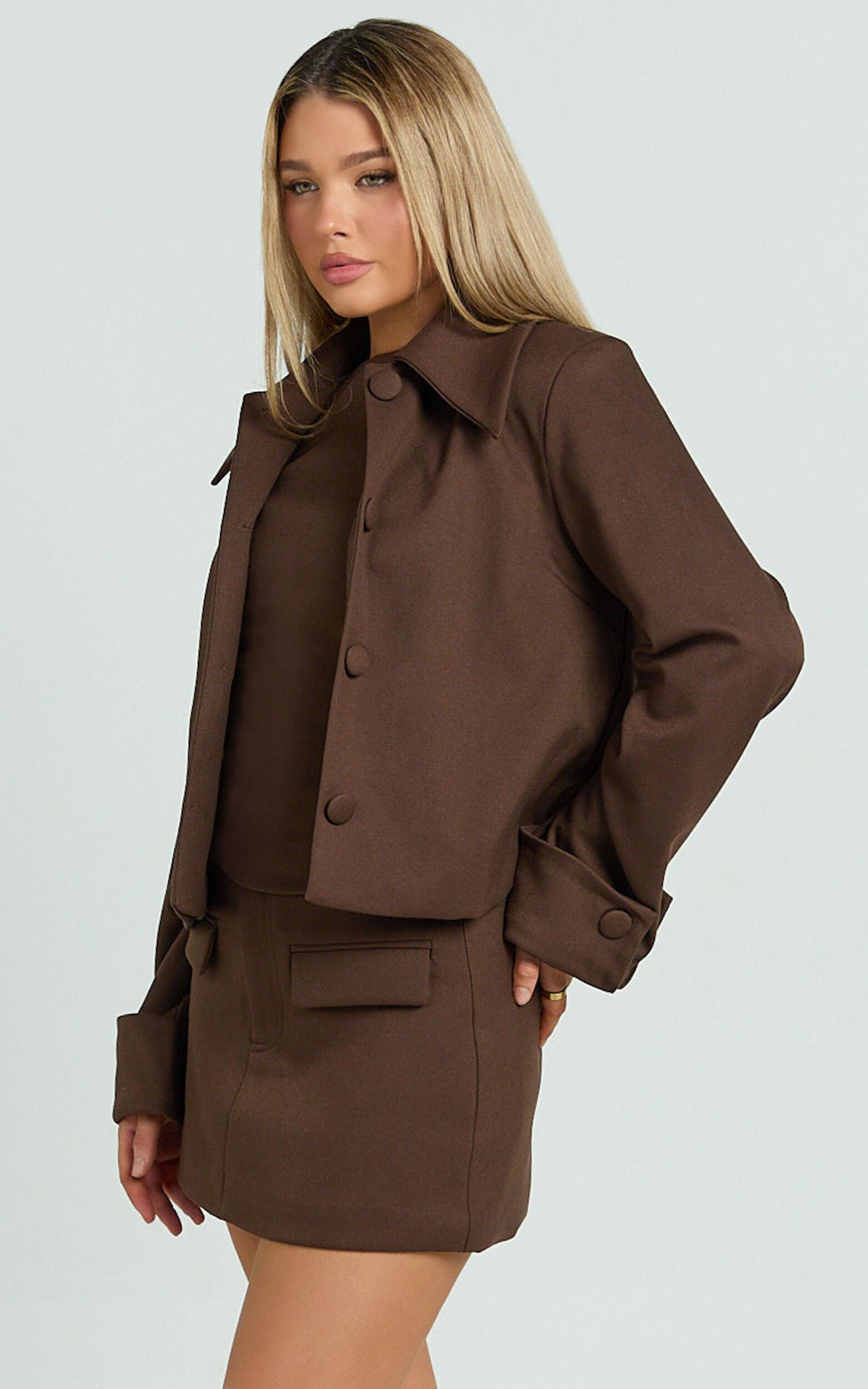 Yvette Jacket - Button Down Collared Jacket in Chocolate Product Image