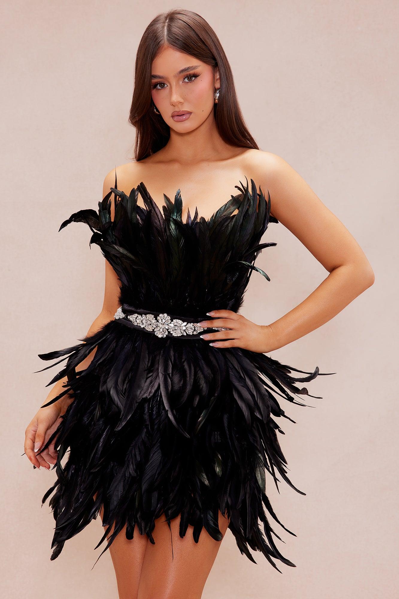 Katia Feather Mini Dress - Black Product Image
