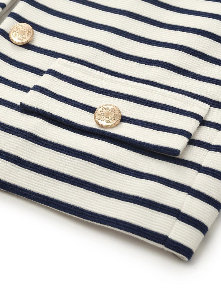 Cotton Striped Single-Breasted Women Crop Jacket Product Image
