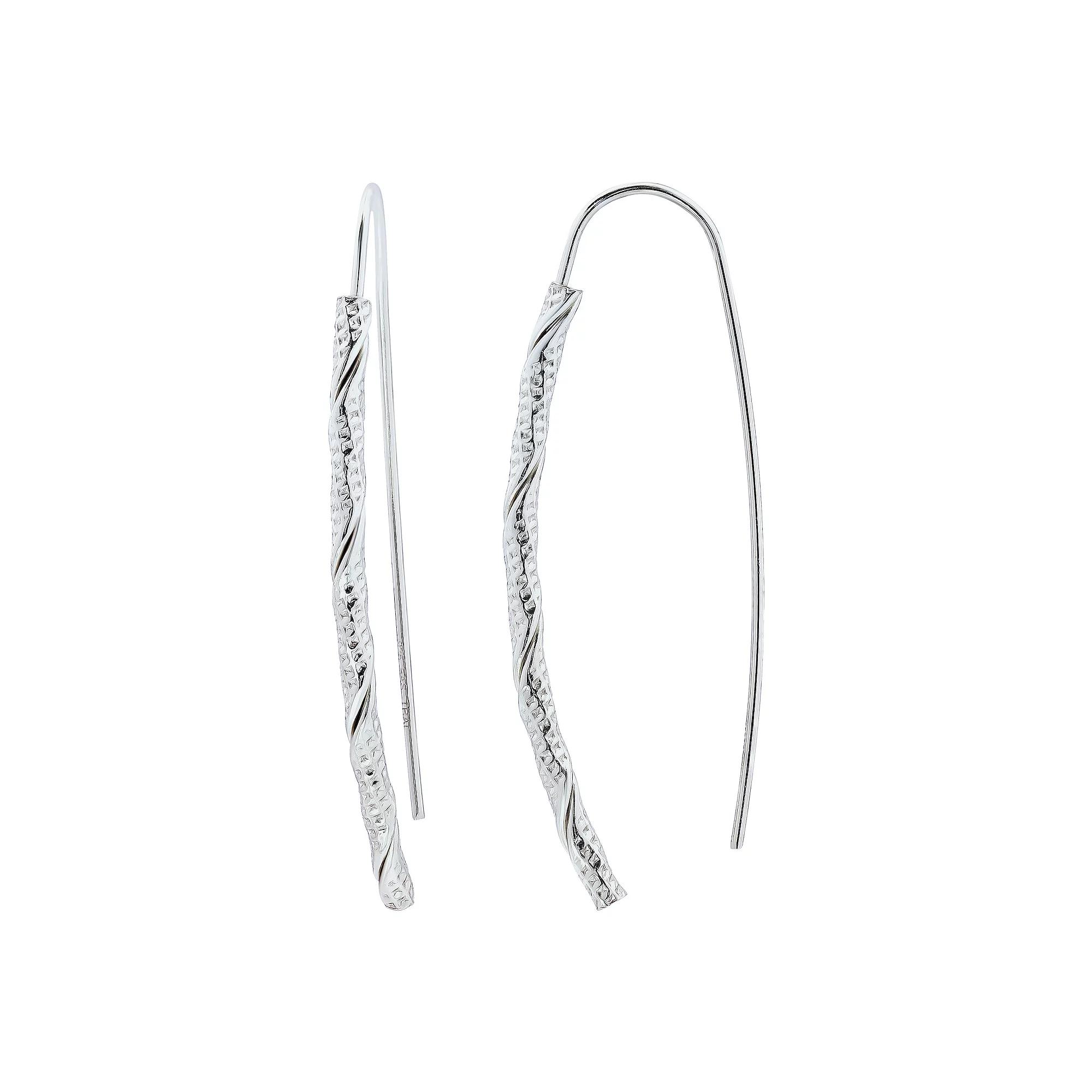 Aleure Precioso Sterling Silver Diamond Cut Linear Threader Drop Earrings, Women's, Silver Tone Product Image