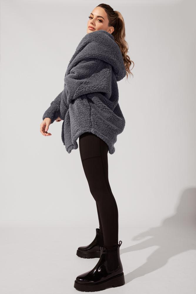 Faux Sherpa Cocoon Coat - Cool Grey Product Image