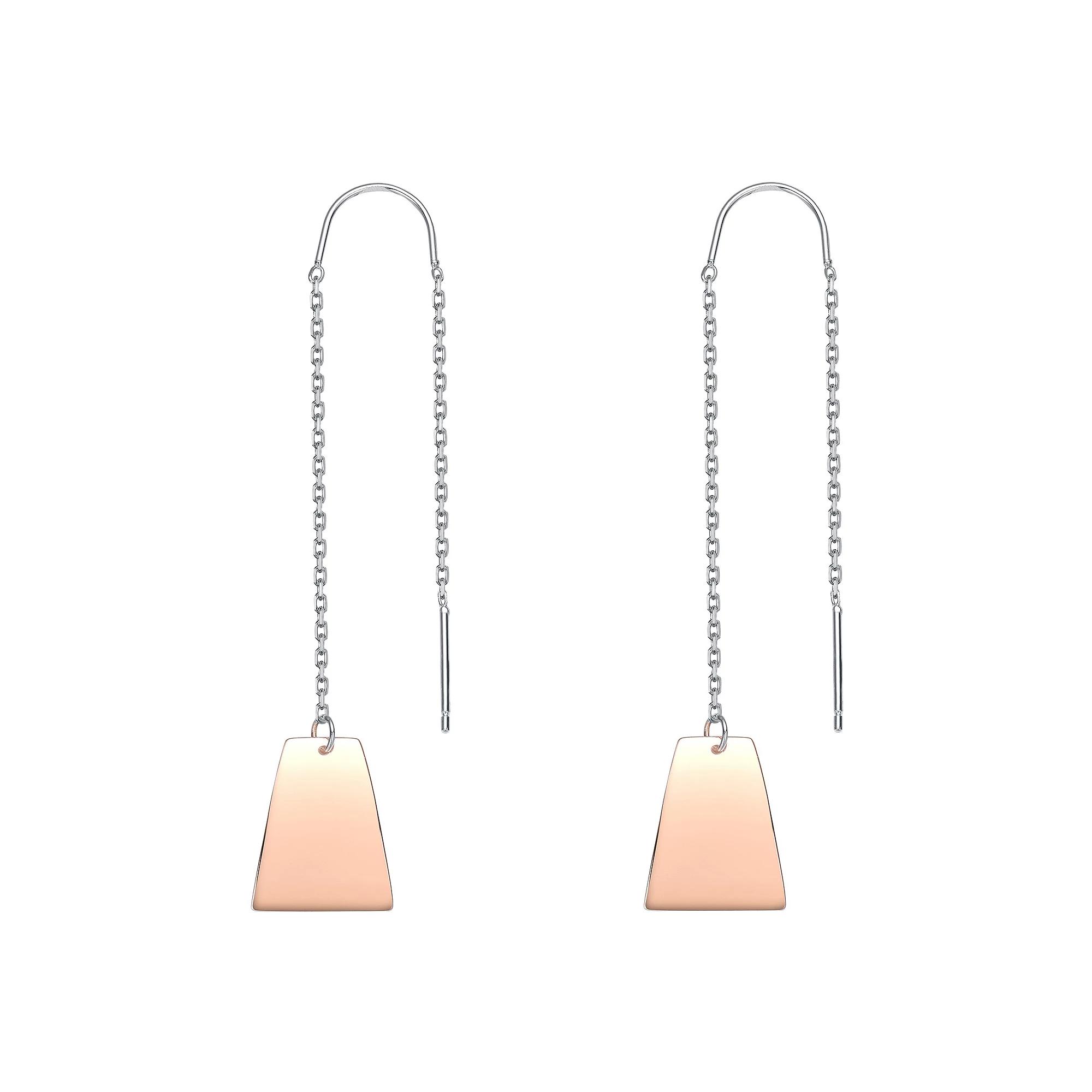 Two Tone Sterling Silver Dangle Threader Earrings, Women's, Pink Tone Product Image