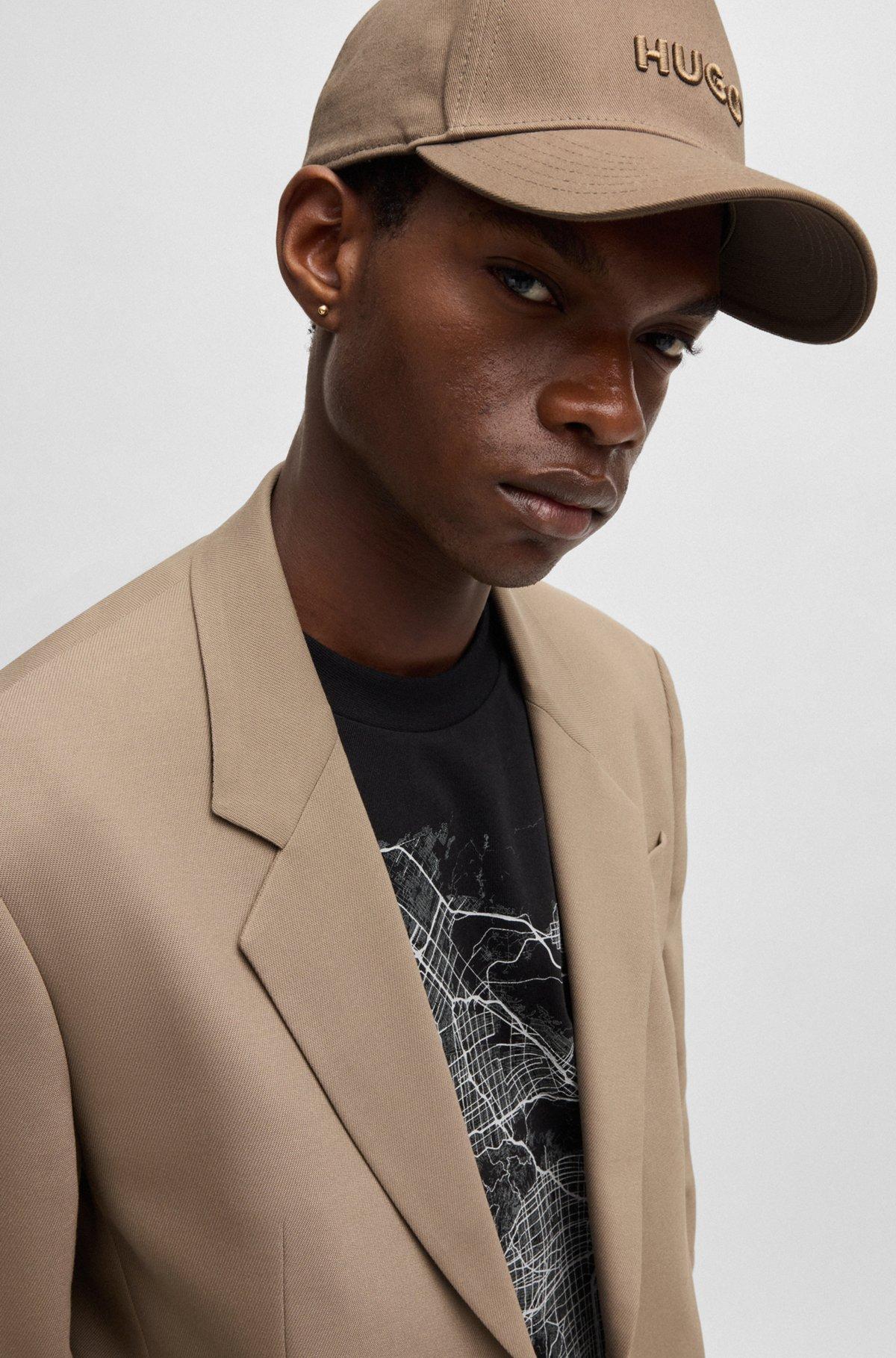 HUGO - Cotton-twill cap with cropped logo print - Brown Product Image