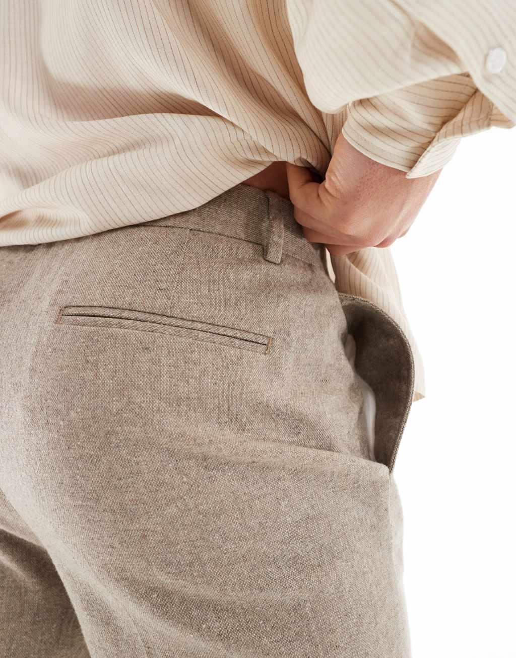 ASOS DESIGN smart tapered fit wool mix pants in stone Product Image