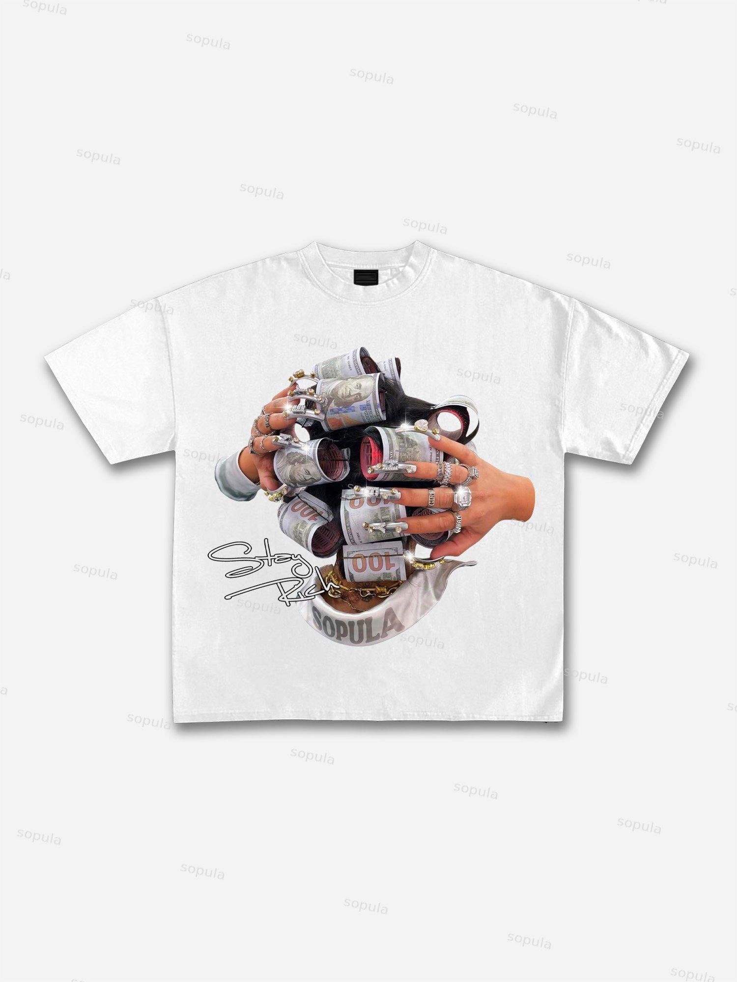 Stay Rich In Street Culture Portrait Graphic Cotton T-shirt Product Image