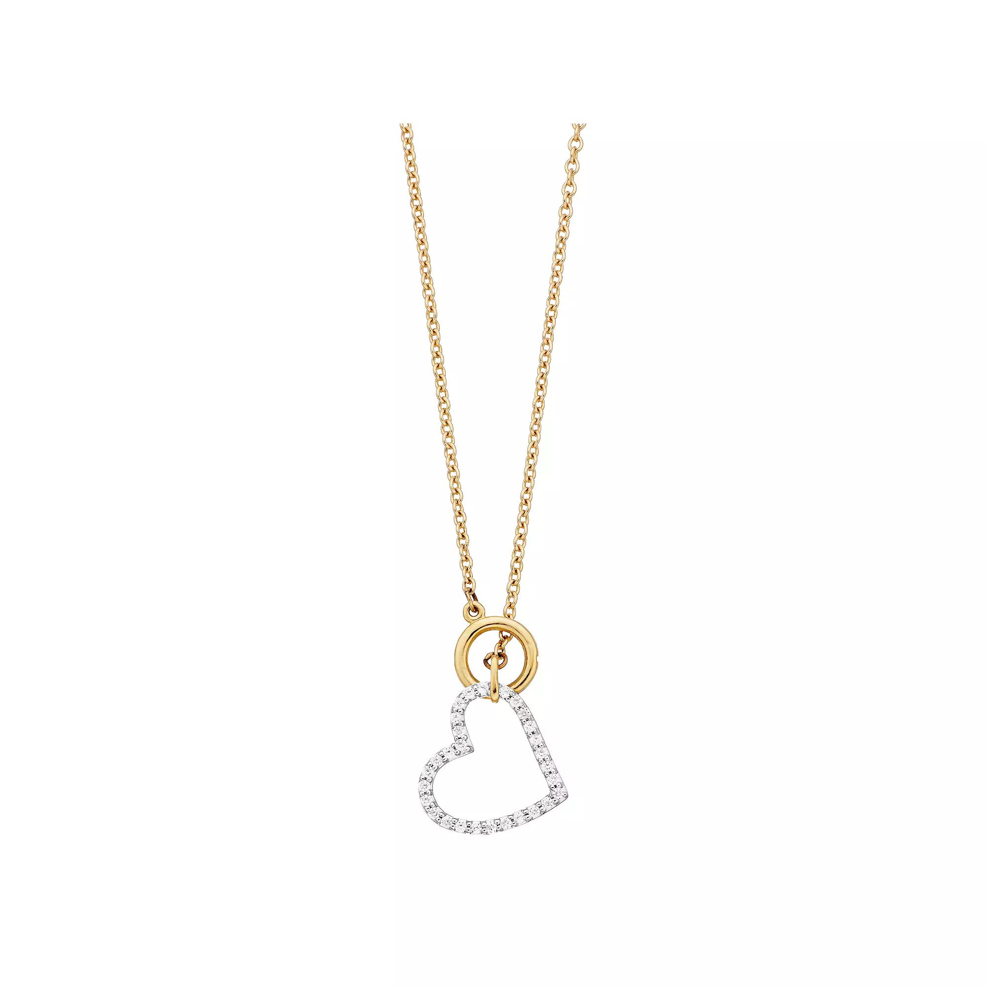 10k Gold 1/10 Carat T.W. Diamond Heart Dangle Necklace, Women's, Size: 17" Product Image