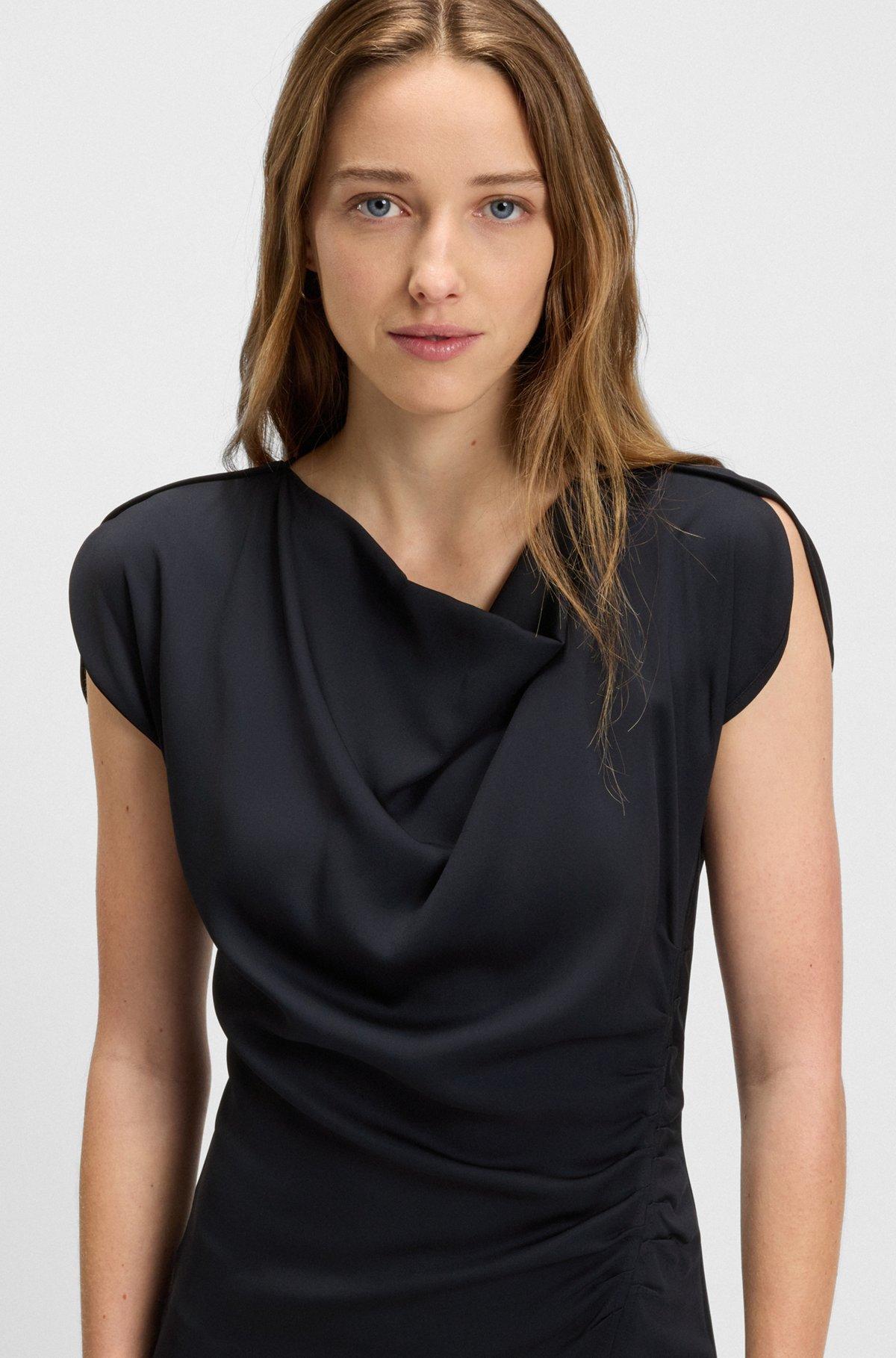 BOSS - Drape-neckline dress with gathered detail - Dark Blue Product Image