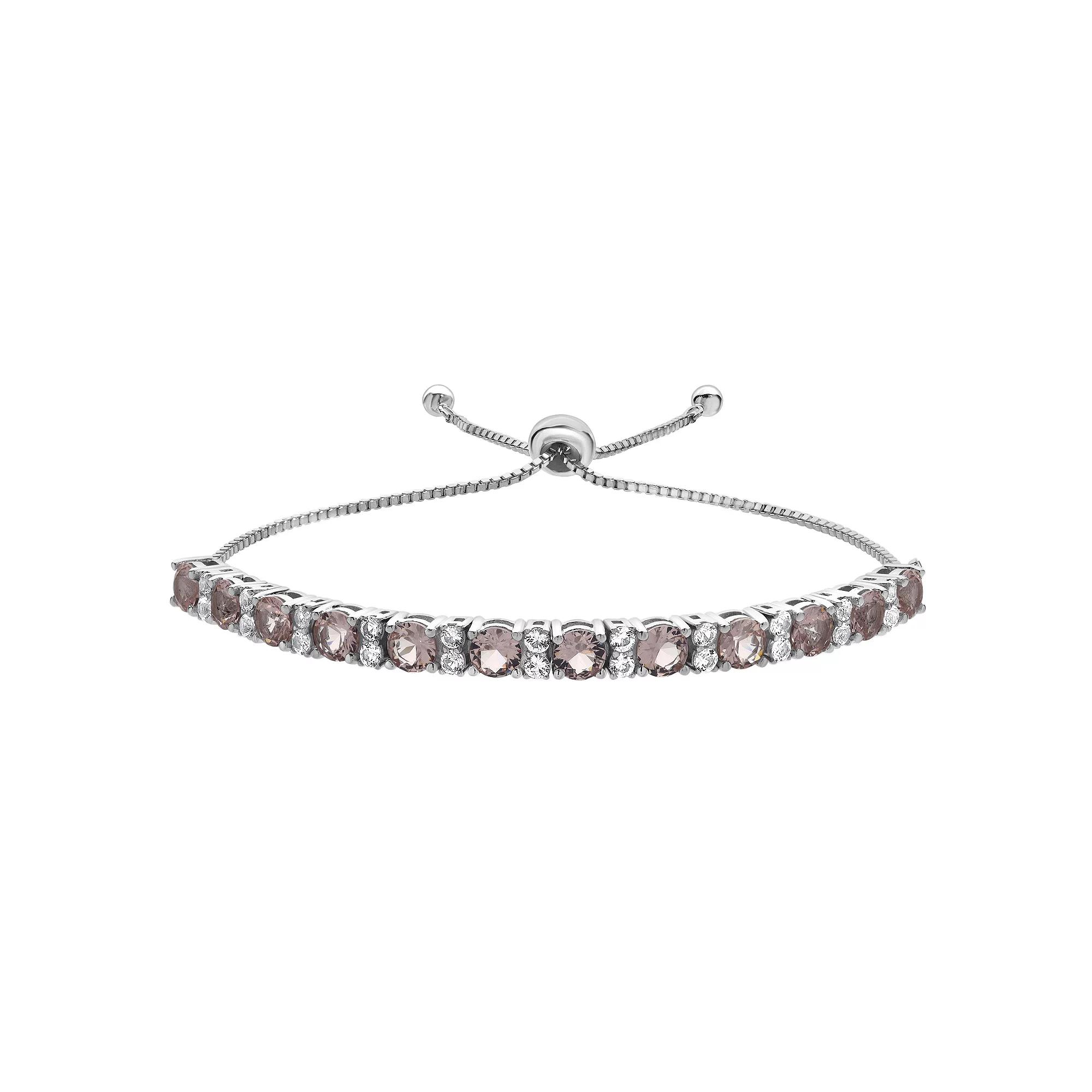Gemstone Brilliance Sterling Silver Gemstone & Lab-Created White Sapphire Adjustable Bracelet, Women's, Size: 5-9" ADJ, Simulated Morganite Product Image