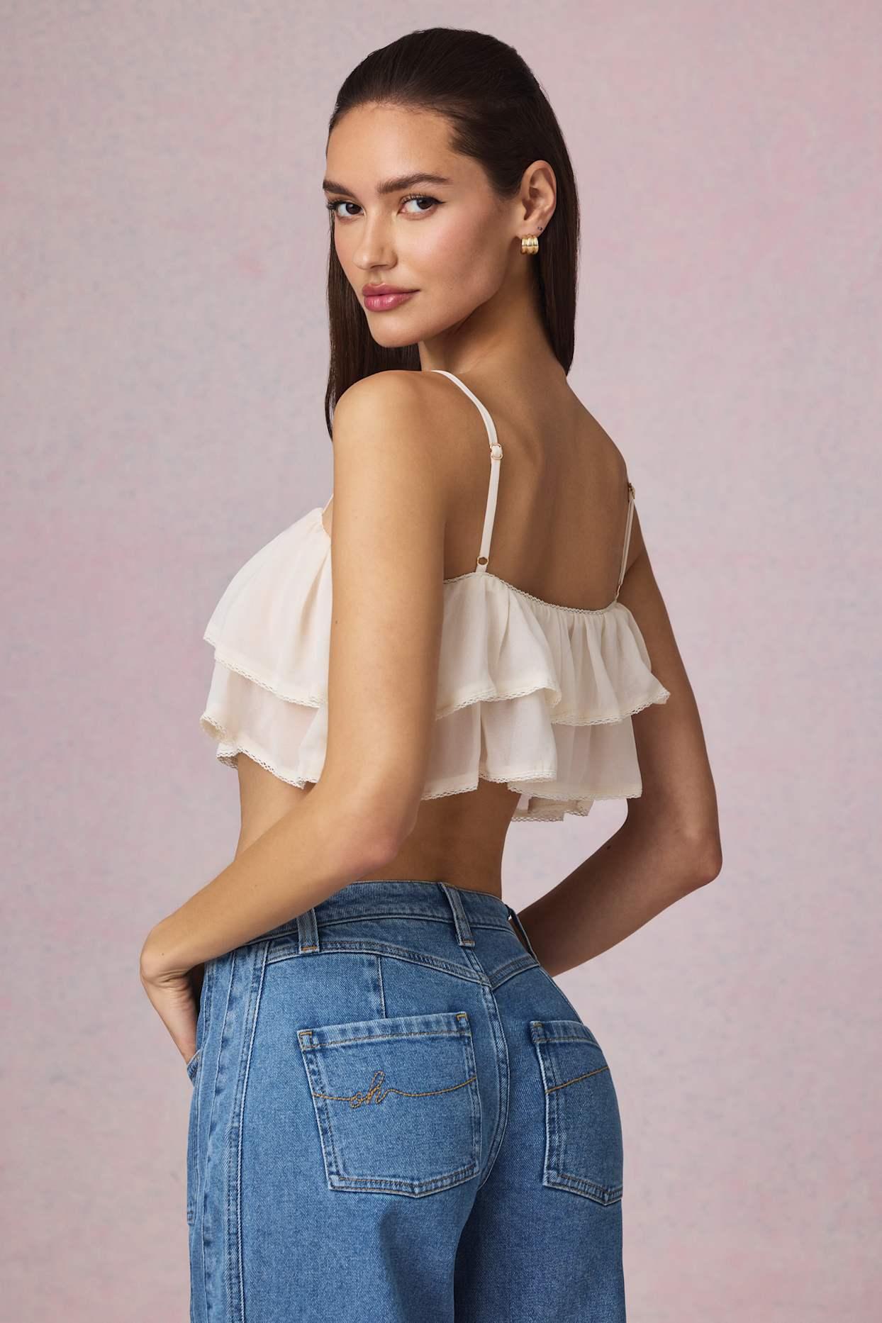 Ruffled Cropped Camisole Top in Ivory Product Image