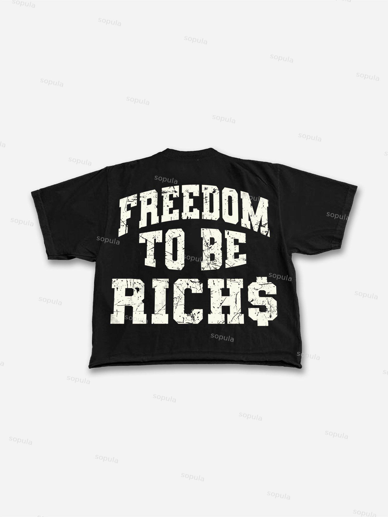 Men's Stay Rich Big Head Cartoon Graphic Cropped T-shirt Product Image