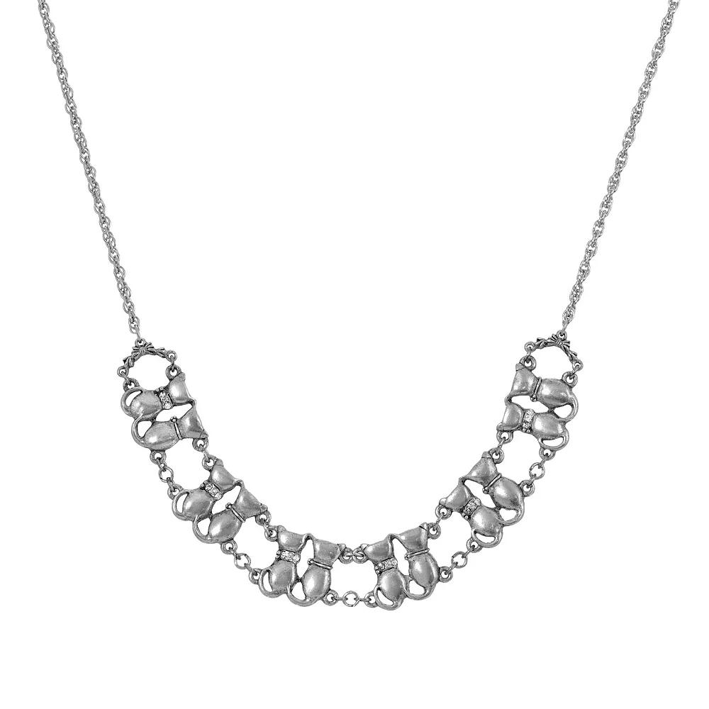 1928 Silver Tone Multi-Cat Chain Frontal Necklace, Womens, Clear Product Image