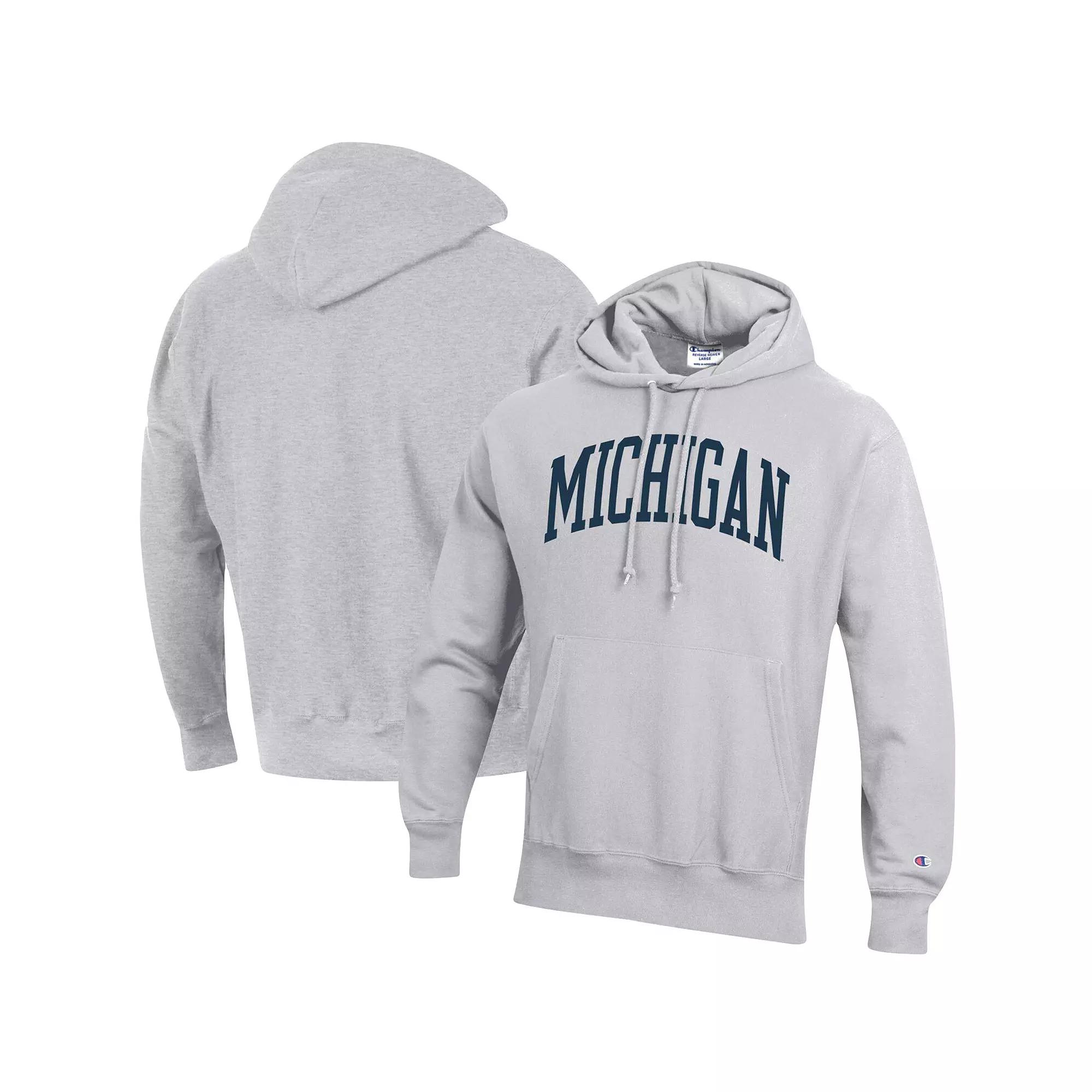 Men's Champion Heathered Gray Michigan Wolverines Team Arch Reverse Weave Pullover Hoodie, Size: 2XL, Grey Product Image