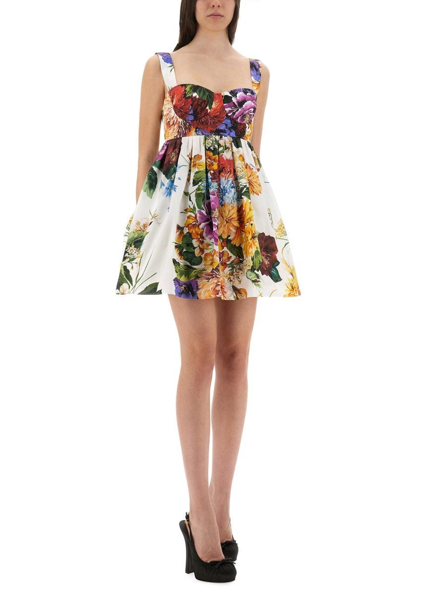 DOLCE & GABBANA Multicolor Sleeveless Dress With Bustier Style Neckline And All-over Floral Print In Cotton Woman Product Image