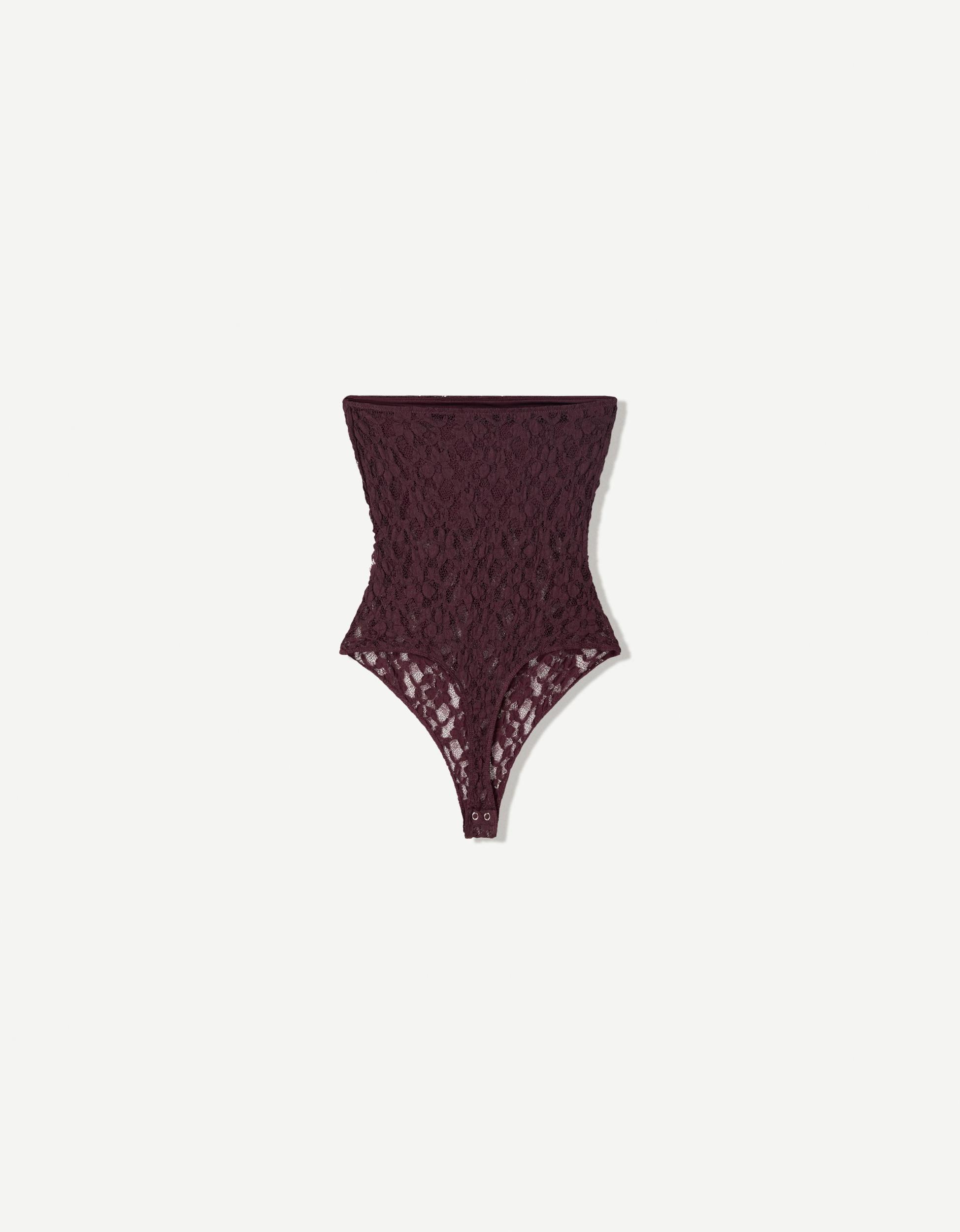 Bandeau bodysuit with blonde lace Product Image